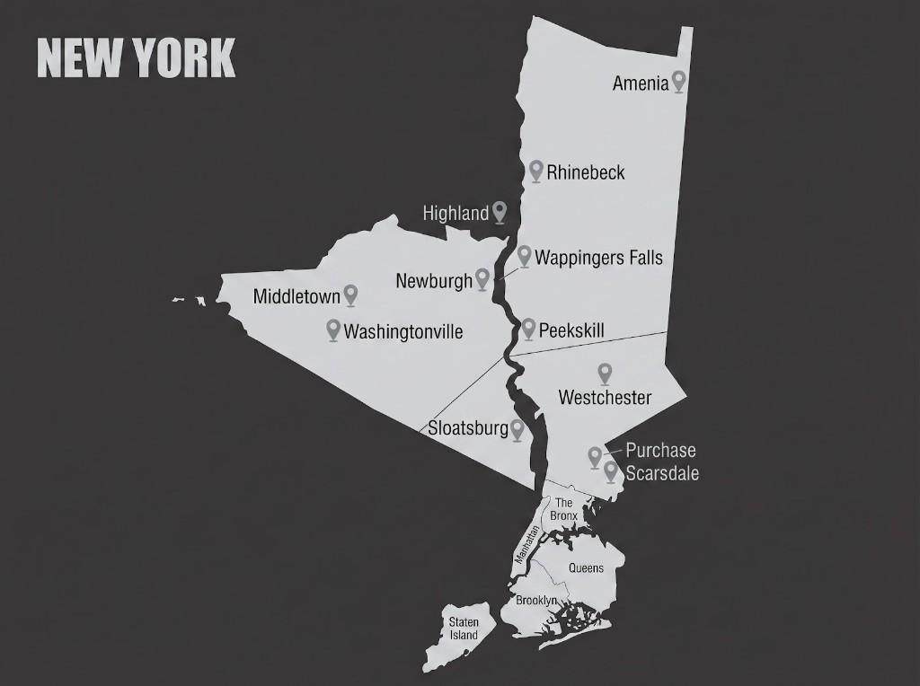 Map of New York service coverage from the Hudson Valley through New York City