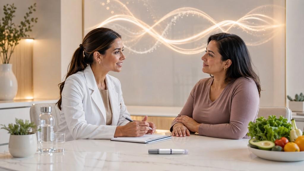Clinician consulting with a patient about Tirzepatide weight-management options at Drip Lounge