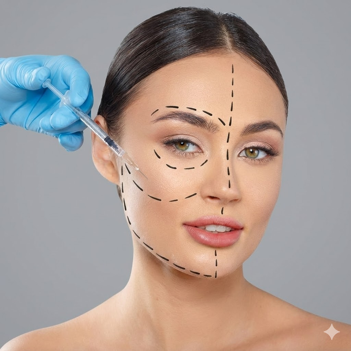 Facial Botox consultation with treatment mapping and clinical syringe