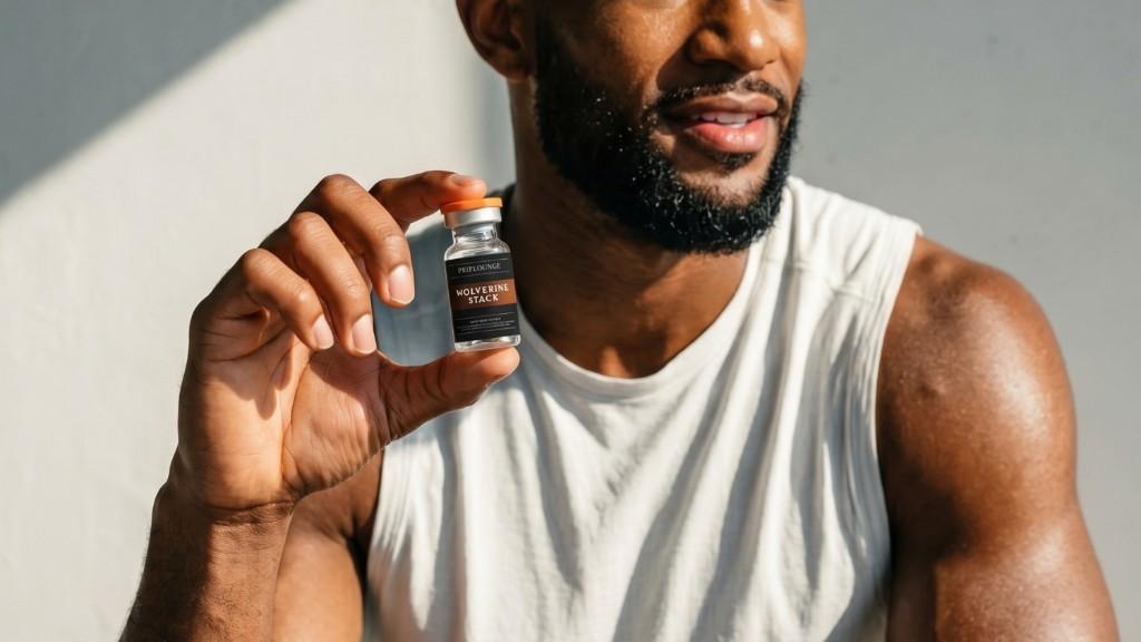 Client holding a peptide wellness vial at NY Drip Lounge